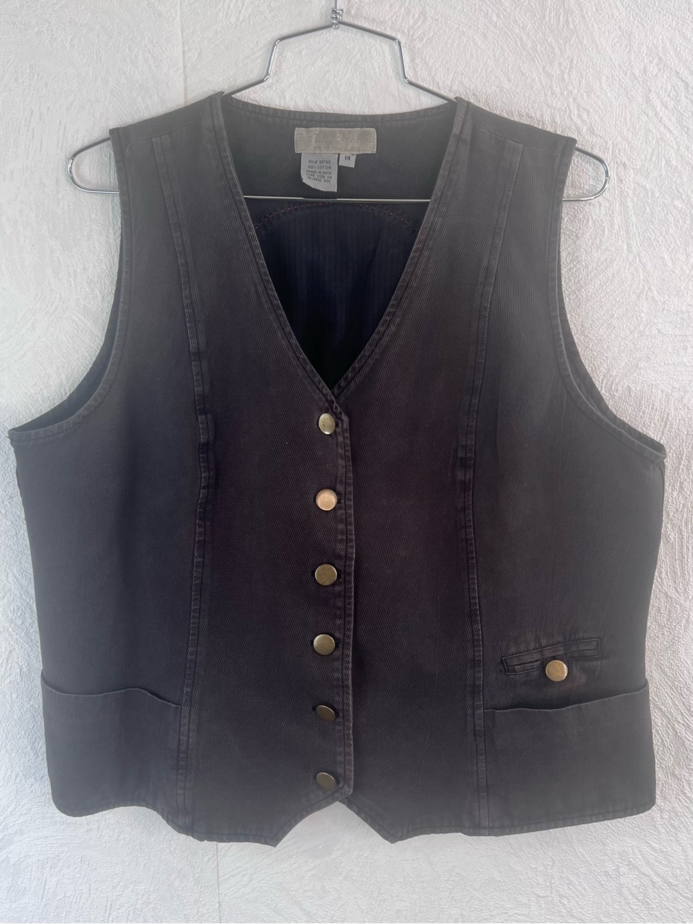 The Territory Ahead Gray Button-Front Denim Vest Size 14